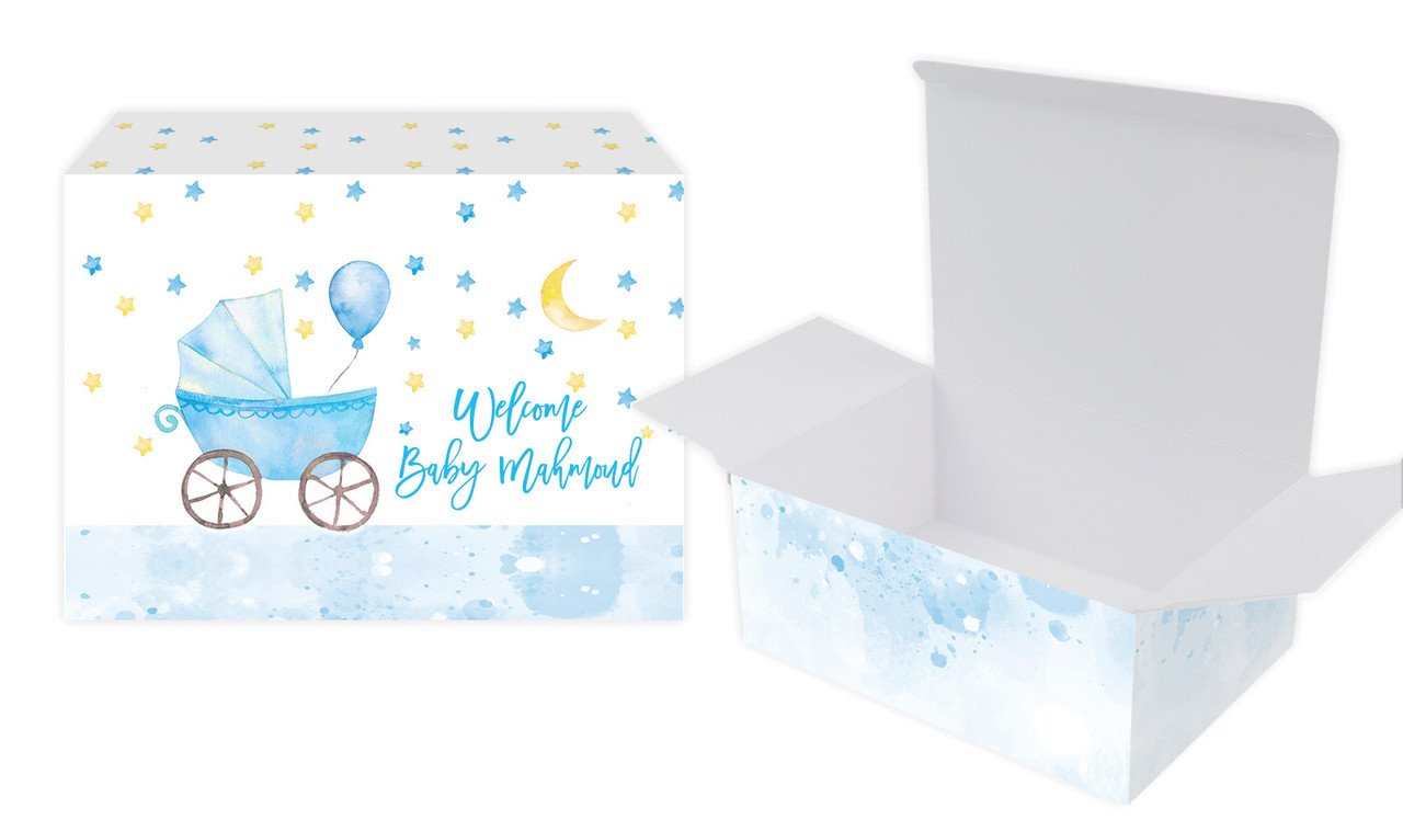 Pram Blue Baby Shower Personalised Tuck Gift Box