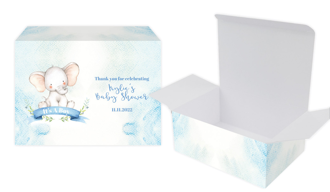 Sitting Elephant Blue Baby Shower Personalised Tuck Gift Box
