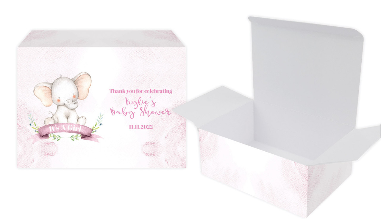 Sitting Elephant Pink Baby Shower Personalised Tuck Gift Box