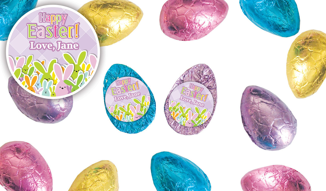 Fluffle Of Bunnies Personalised Chocolate Half Easter Eggs