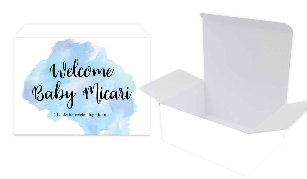 A Splash Of Watercolour Blue Birth Announcement Personalised Tuck Gift Box