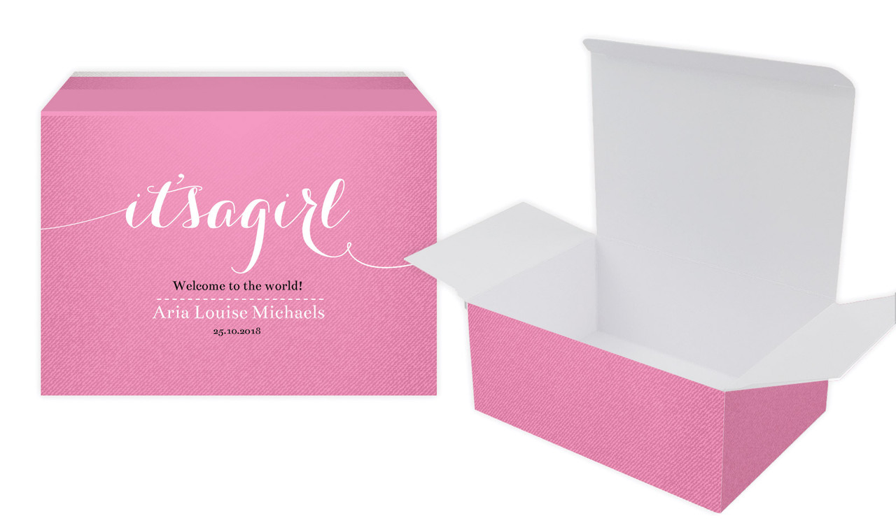 Flowing Words Girls Birth Announcement Personalised Tuck Gift Box