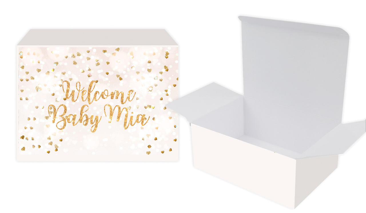 Heart Confetti Birth Announcement Personalised Tuck Gift Box