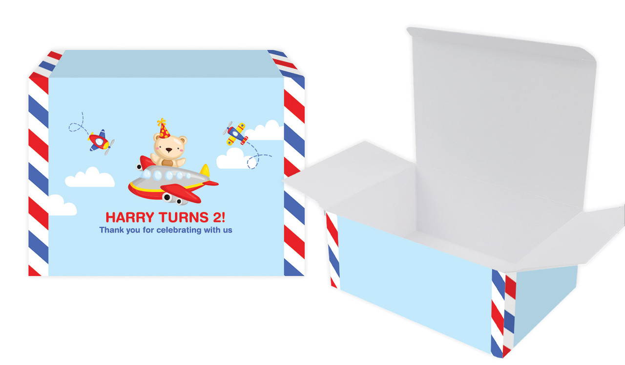 Bear Air Plane Kids Party Personalised Tuck Gift Box