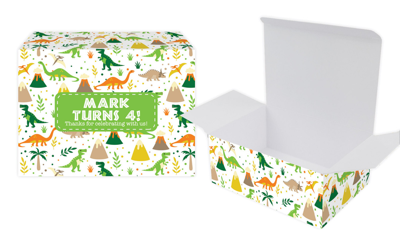 Dinosaur Background Kids Party Personalised Tuck Gift Box