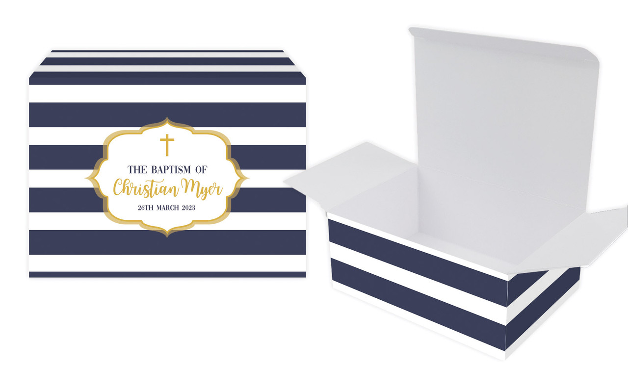 Bold Stripe And Gold Christening Personalised Tuck Gift Box