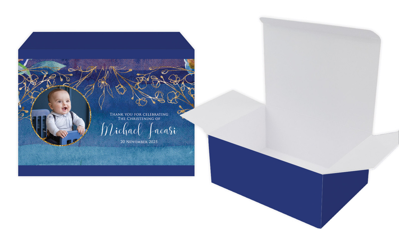 Navy Gold Photo Christening Personalised Tuck Gift Box