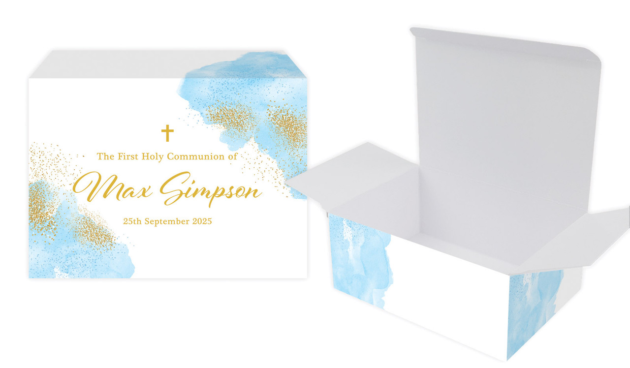 Gold Sparkle on Blue Communion Personalised Tuck Gift Box