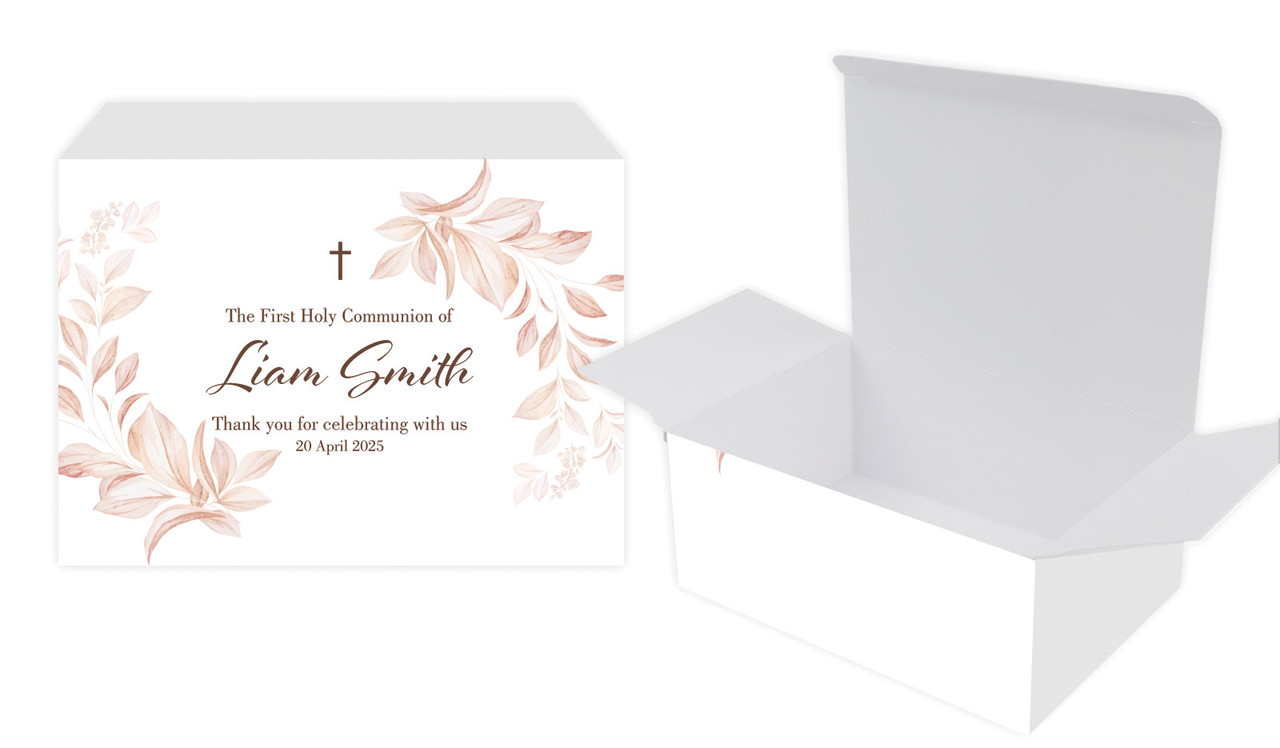 Natural Leaves Communion Personalised Tuck Gift Box