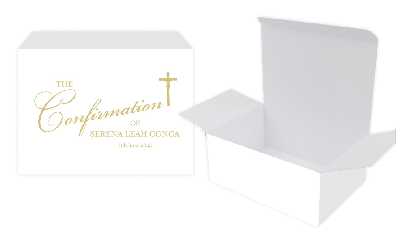 Gold Writing Confirmation Personalised Tuck Gift Box