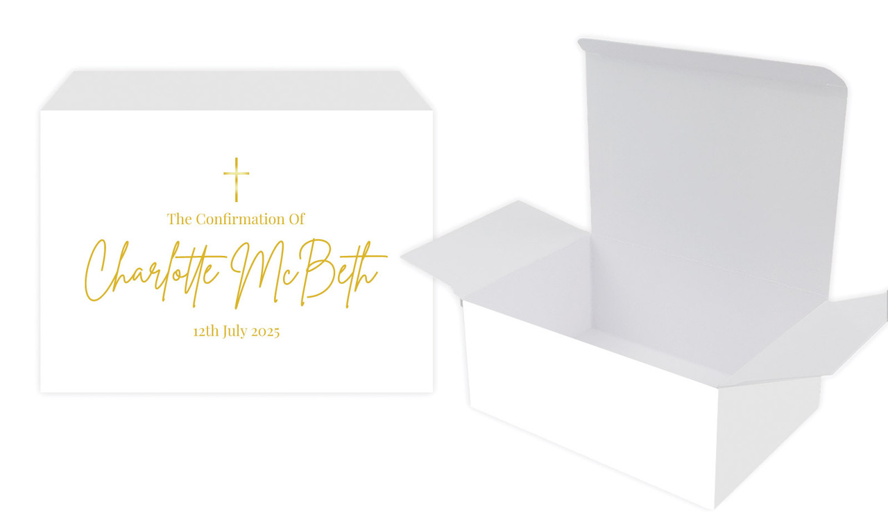 Modern White and Gold Confirmation Personalised Tuck Gift Box