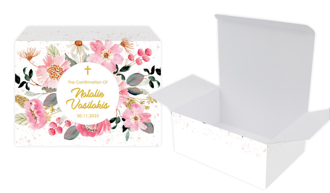 Pink Garden Confirmation Personalised Tuck Gift Box