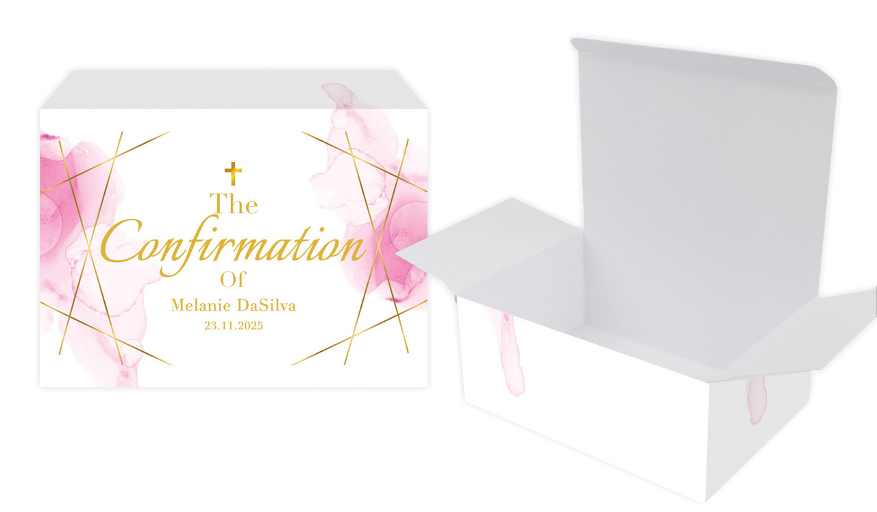 Pink Watercolour with Gold Confirmation Personalised Tuck Gift Box