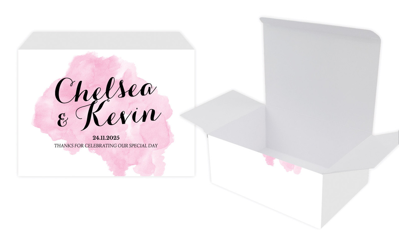 A Splash Of Watercolour Pink Wedding Personalised Tuck Gift Box
