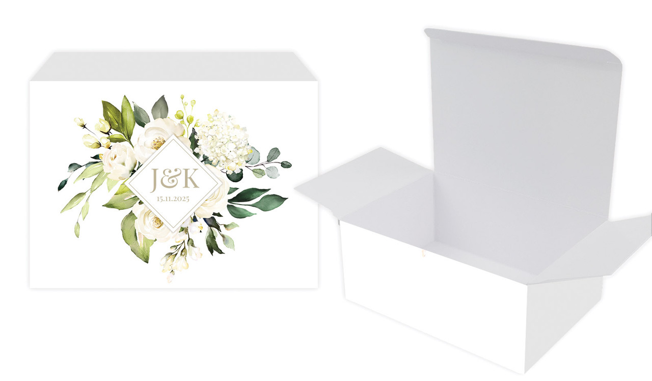 Diamond On White Roses Wedding Personalised Tuck Gift Box