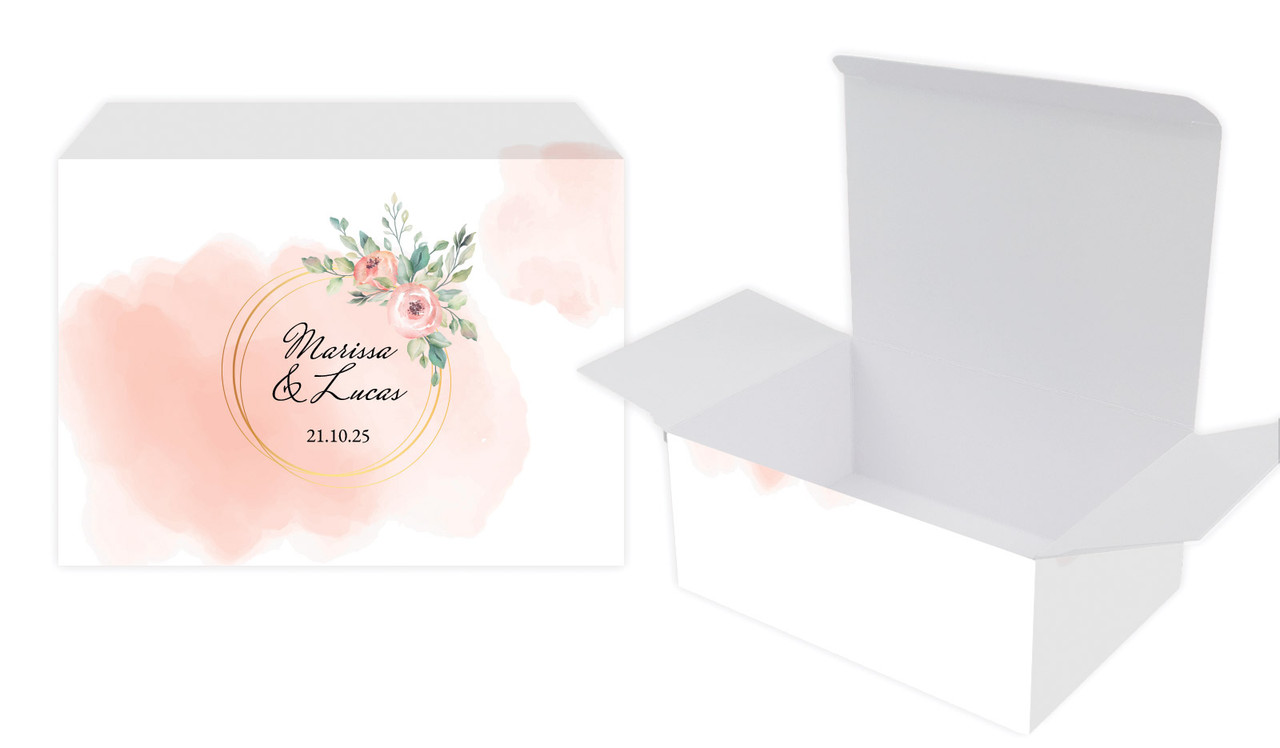 Gold Rings On Peach Wedding Personalised Tuck Gift Box