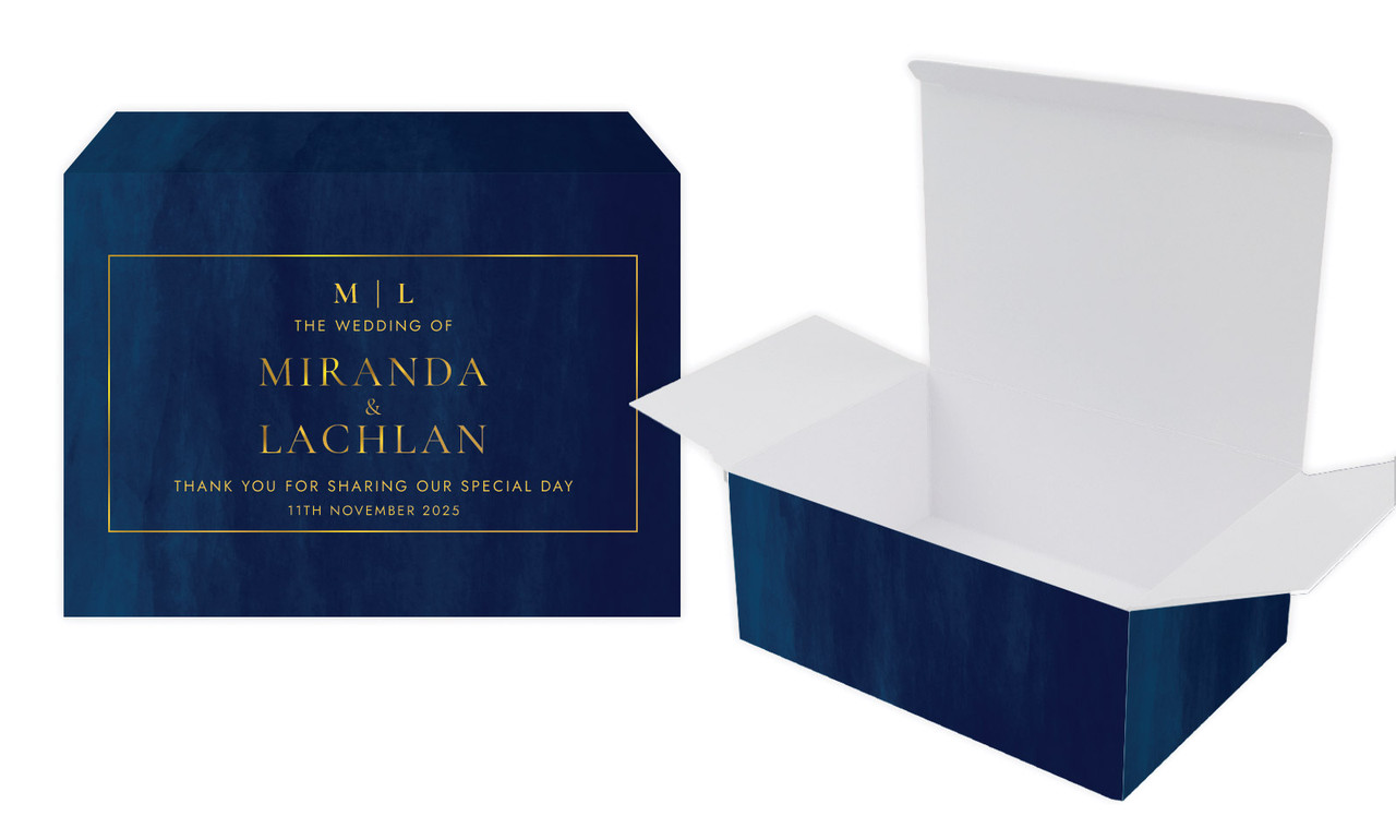 Monogram on Navy Wedding Personalised Tuck Gift Box