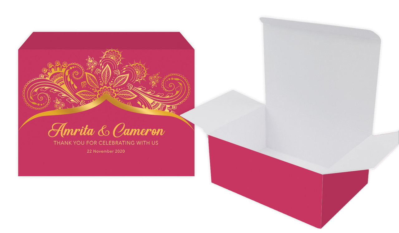 Regal Pink And Gold Wedding Personalised Tuck Gift Box