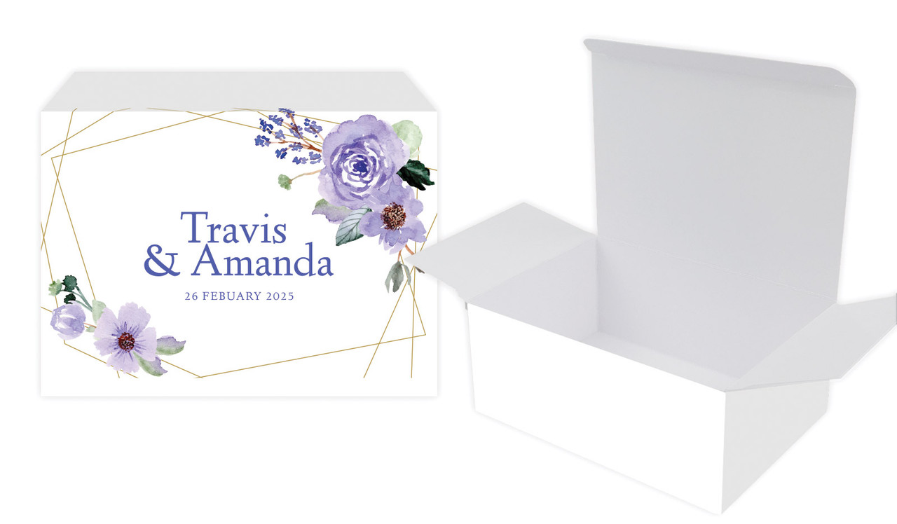Violets On Gold Frame Wedding Personalised Tuck Gift Box
