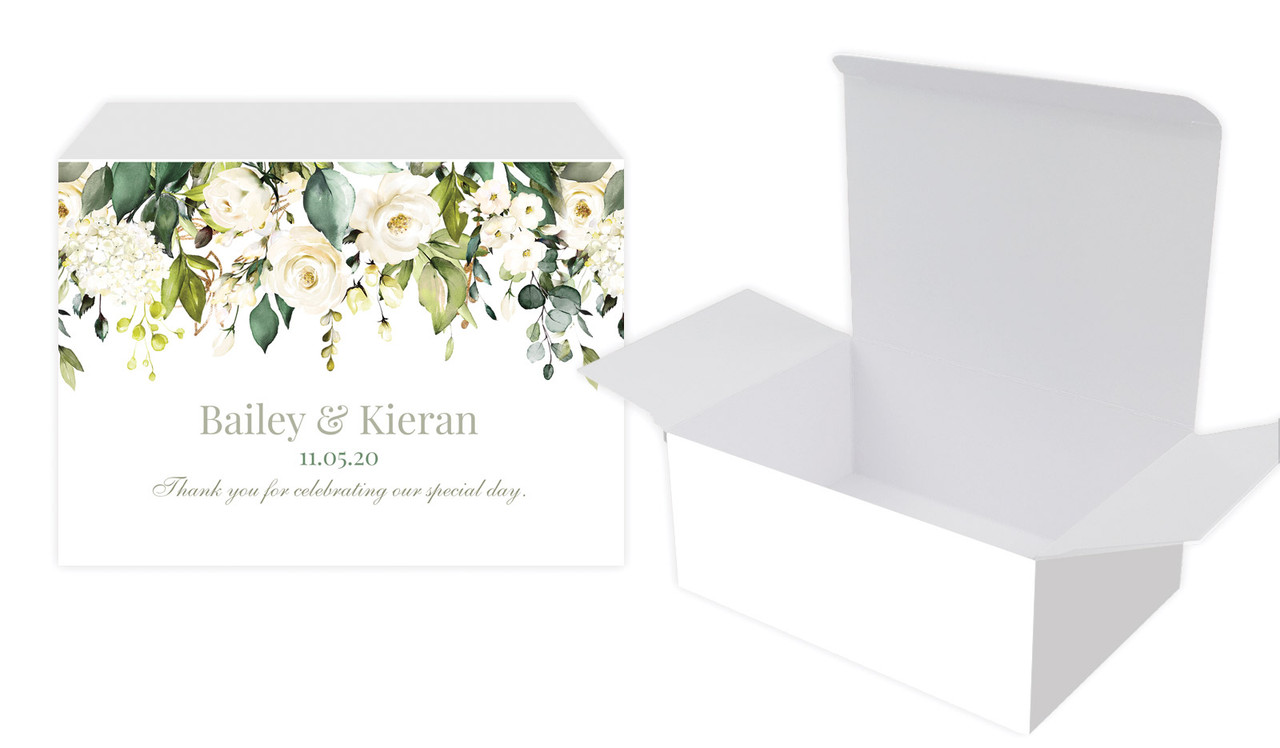 White Roses Hanging Wedding Personalised Tuck Gift Box
