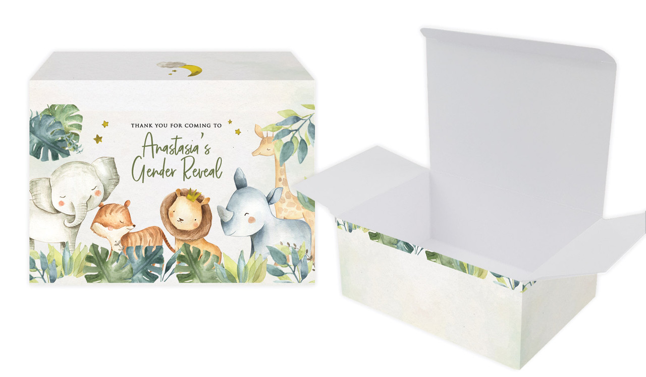 Animals On Safari Gender Reveal Personalised Tuck Gift Box