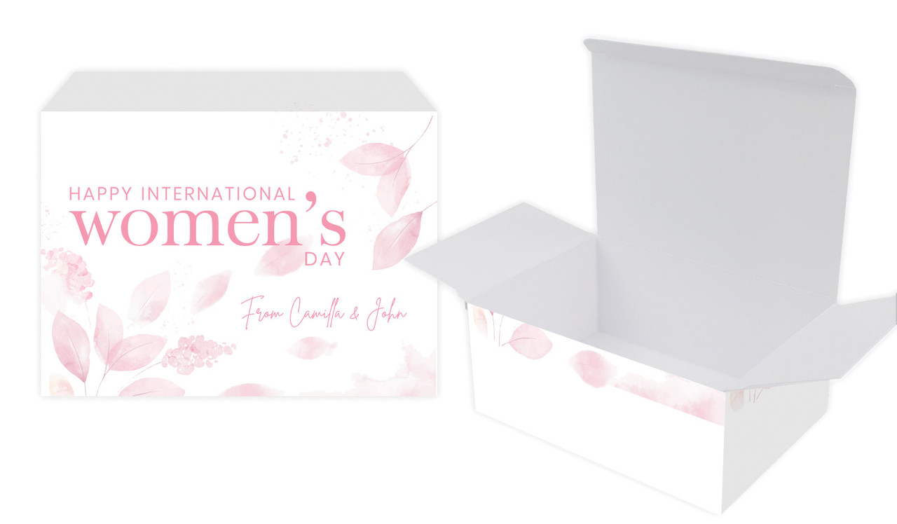 Pink Leaves International Womens Day Personalised Tuck Gift Box