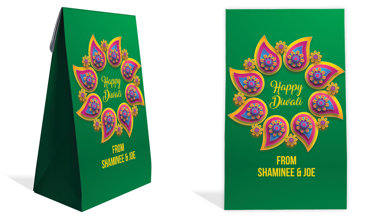 Green Leaves Diwali Personalised Gusset Favour Bag