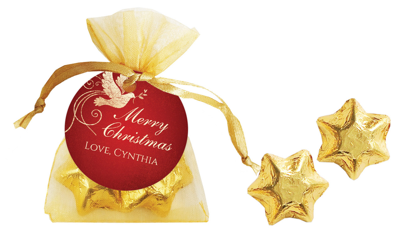 Dove In Gold Christmas Organza Bag With Swing Tag