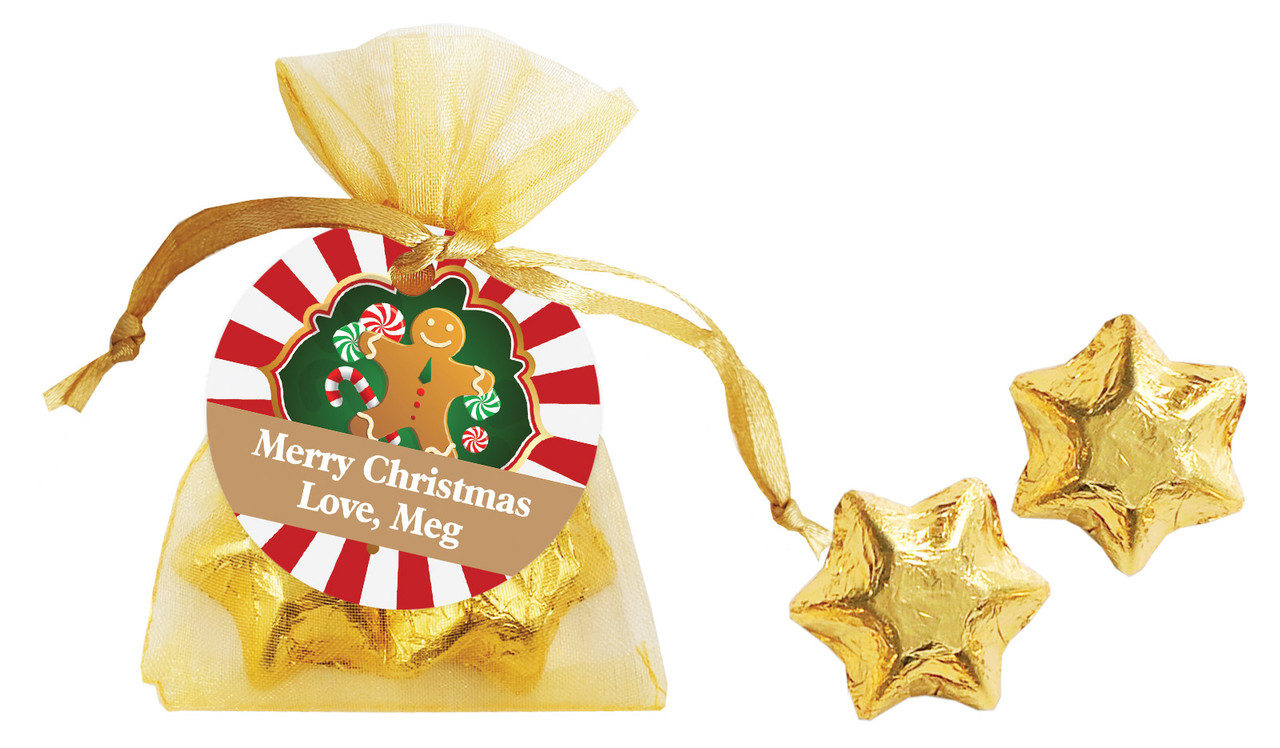 Gingerbread Man Christmas Organza Bag With Swing Tag