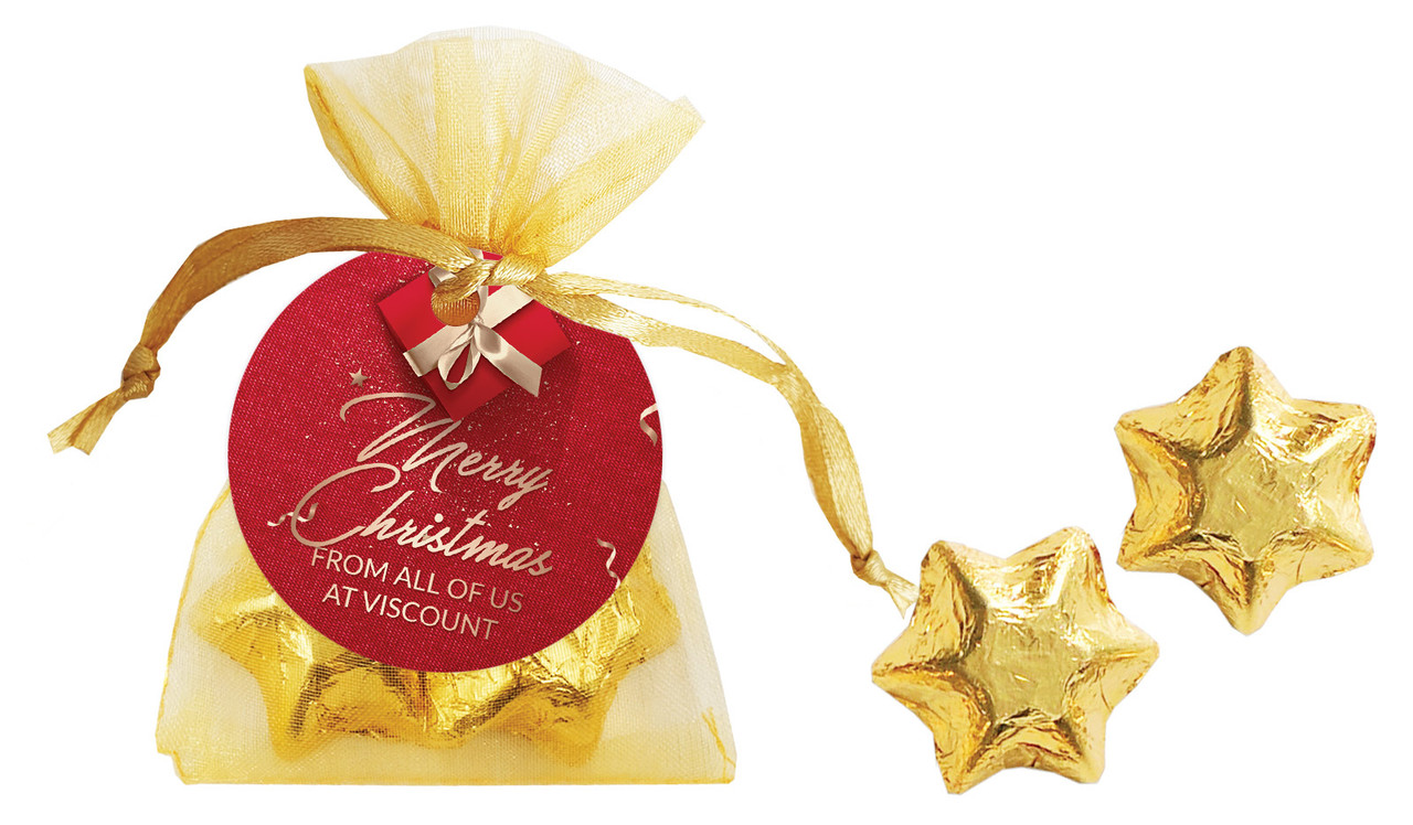 Glossy Gift Red Christmas Organza Bag With Swing Tag