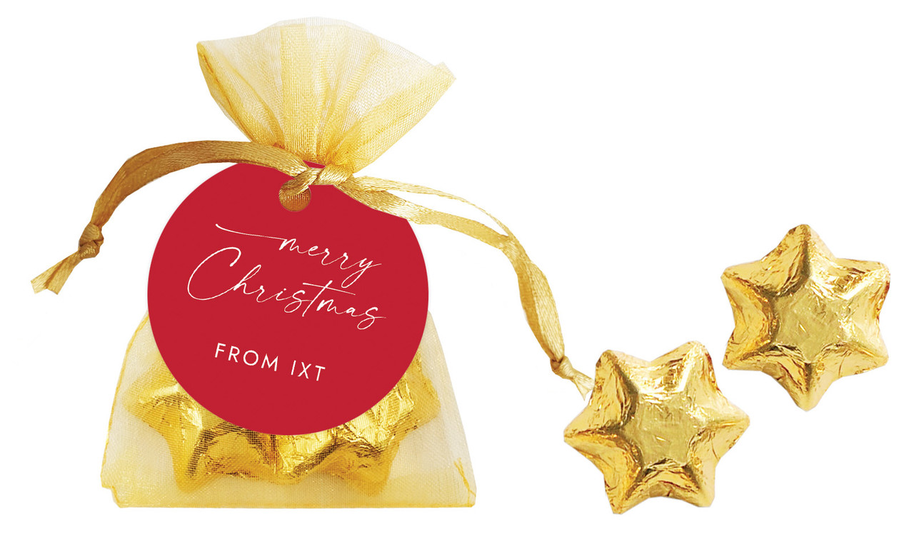 Red Cursive Christmas Organza Bag With Swing Tag