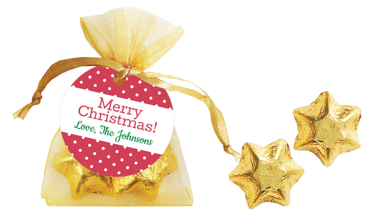 Red Polkadot Christmas Organza Bag With Swing Tag