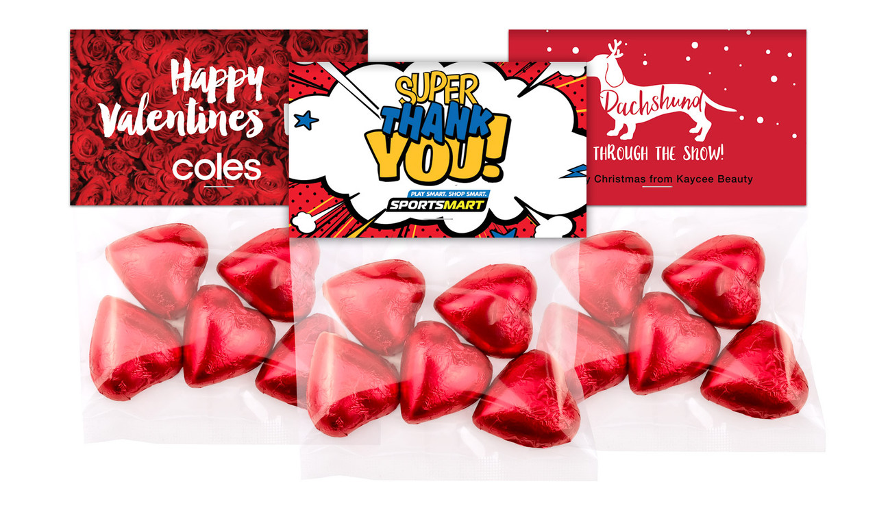 Chocolate Heart Bag With Branded Topper in red foil
