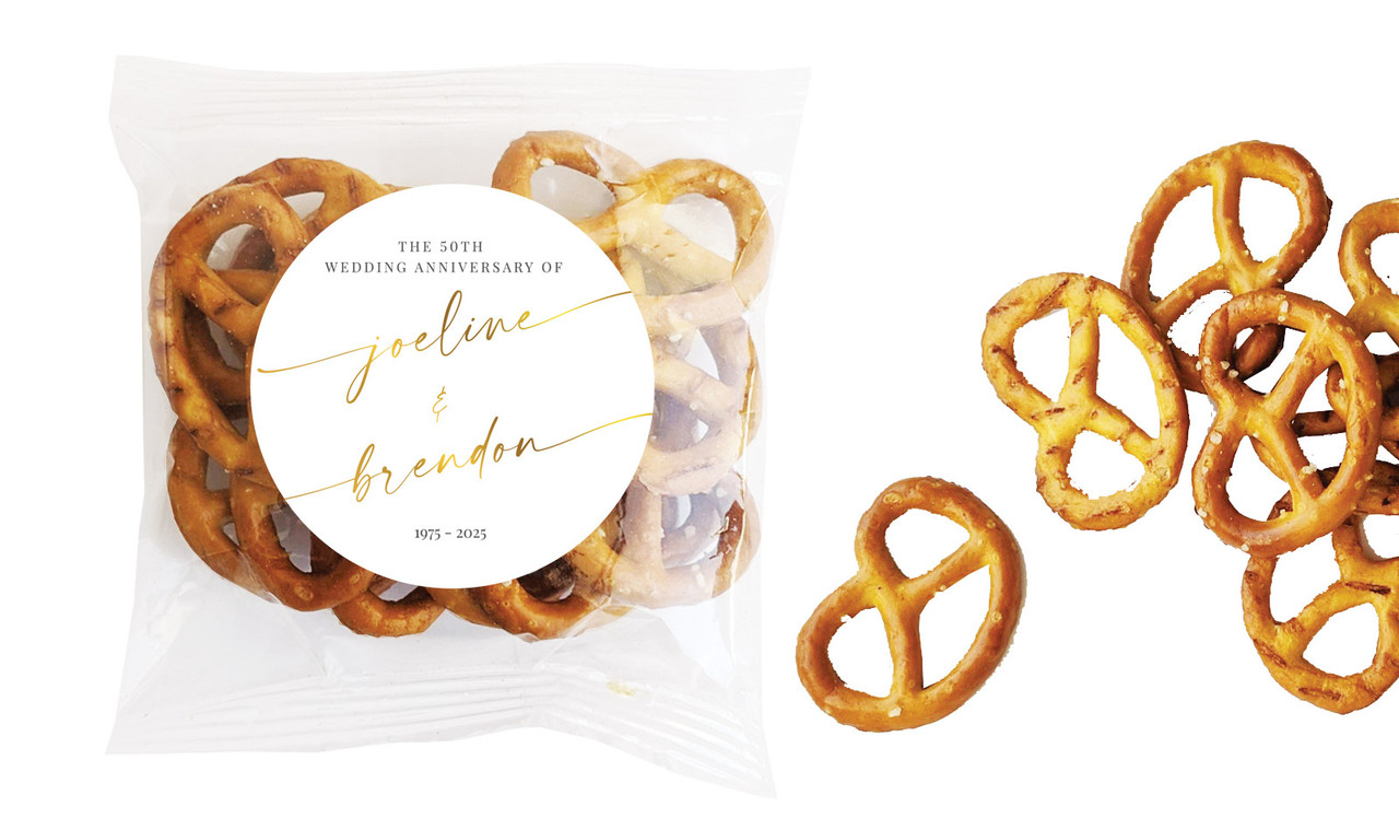 Golden Script Anniversary Personalised Bag Of Pretzels