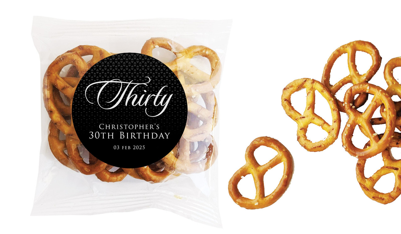 Elegant Black Personalised Bag Of Pretzels