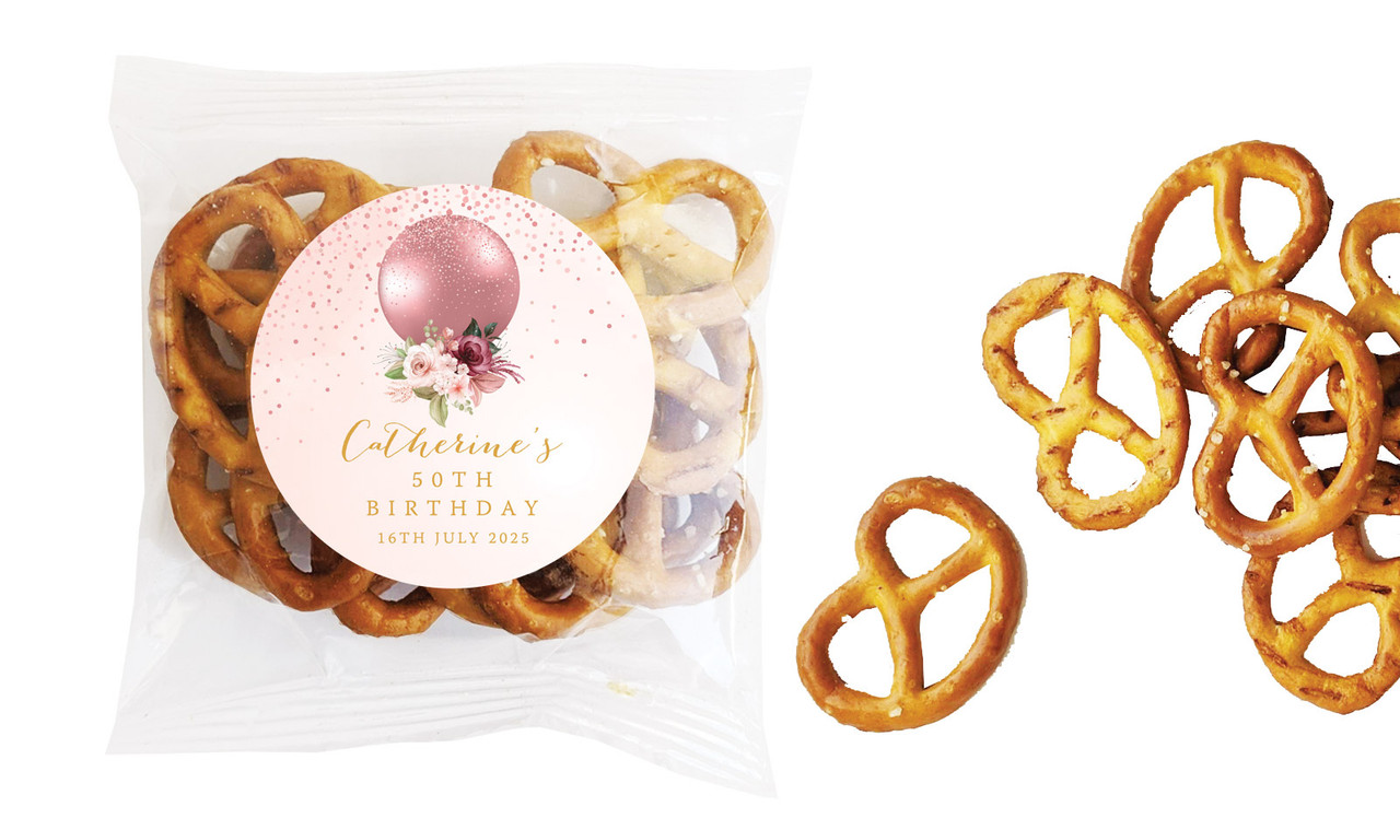 Glitter Balloon Personalised Bag Of Pretzels