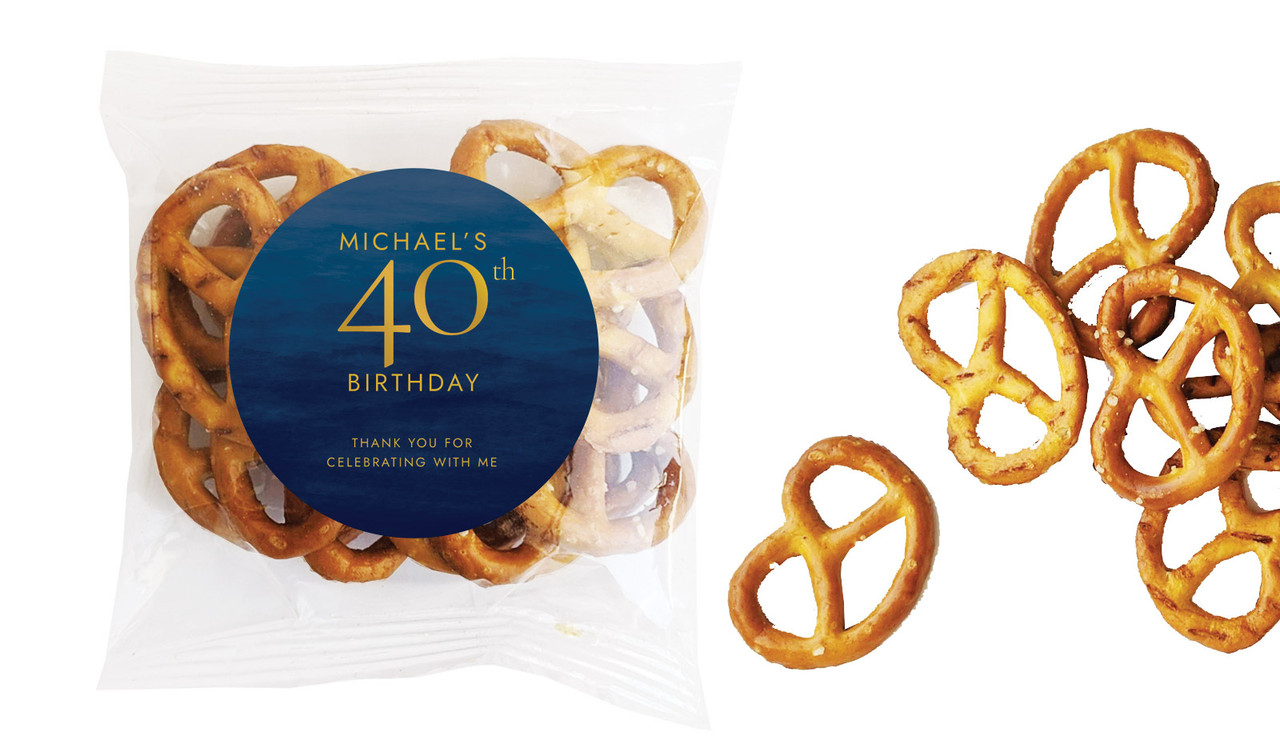 Navy Watercolour Personalised Bag Of Pretzels
