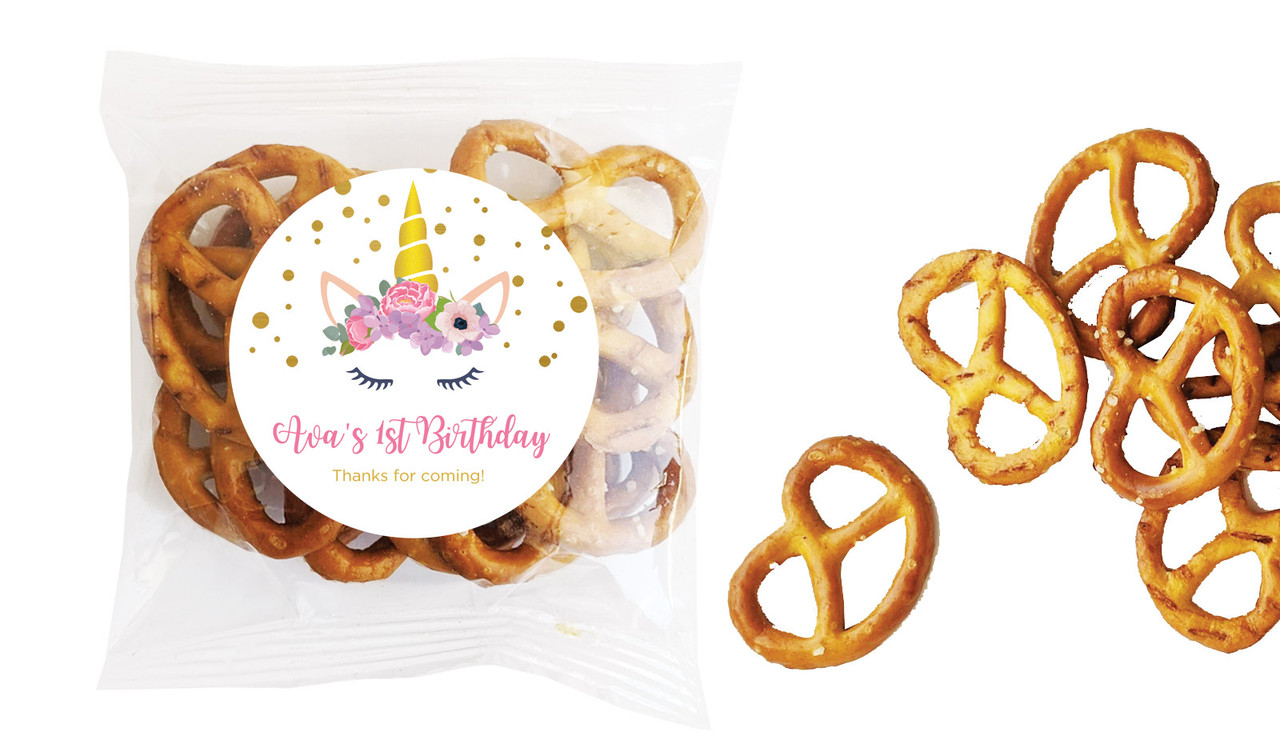 A Pretty Unicorn Kids Party Personalised Bag Of Pretzels