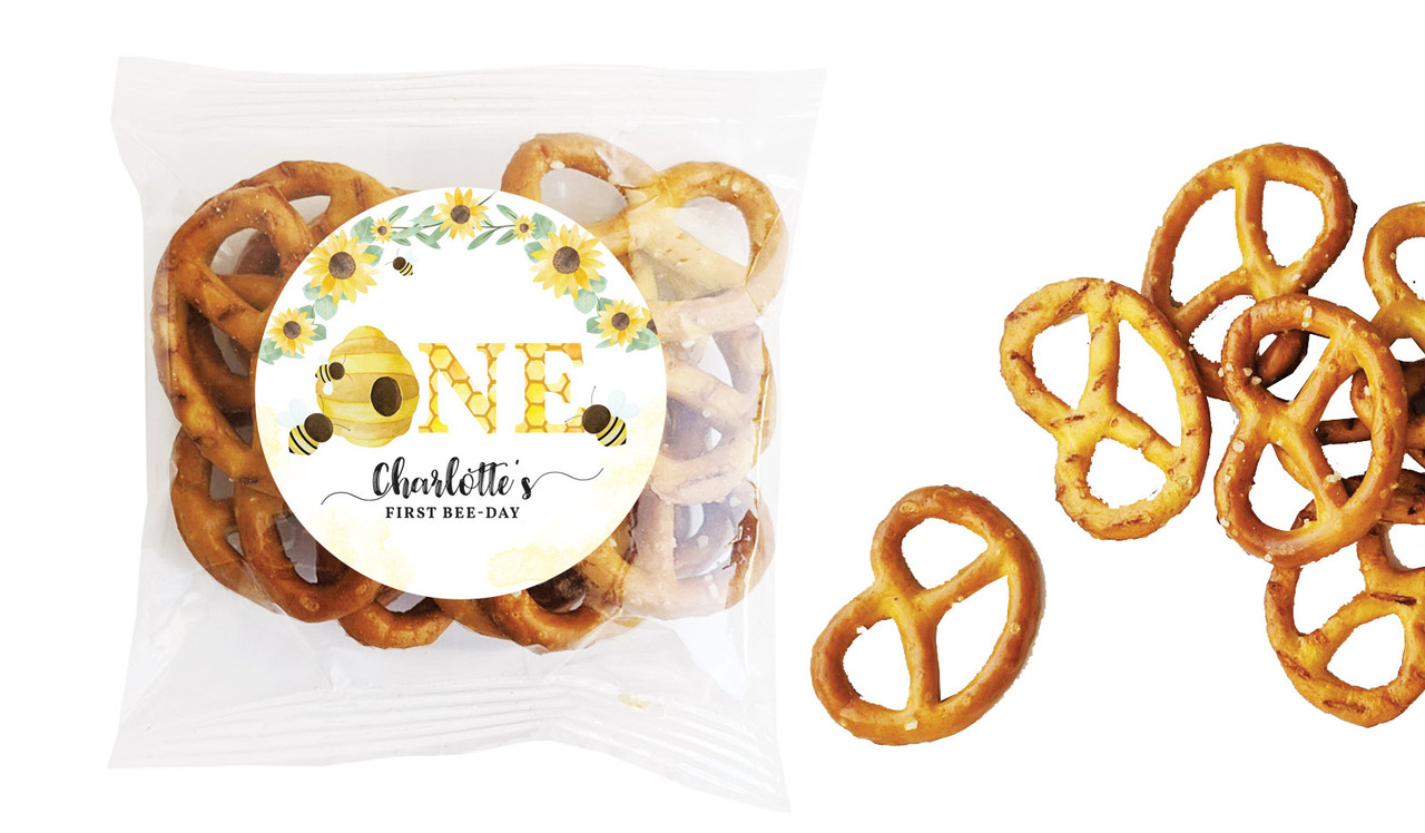 Bee 1st Birthday Kids Party Personalised Bag Of Pretzels