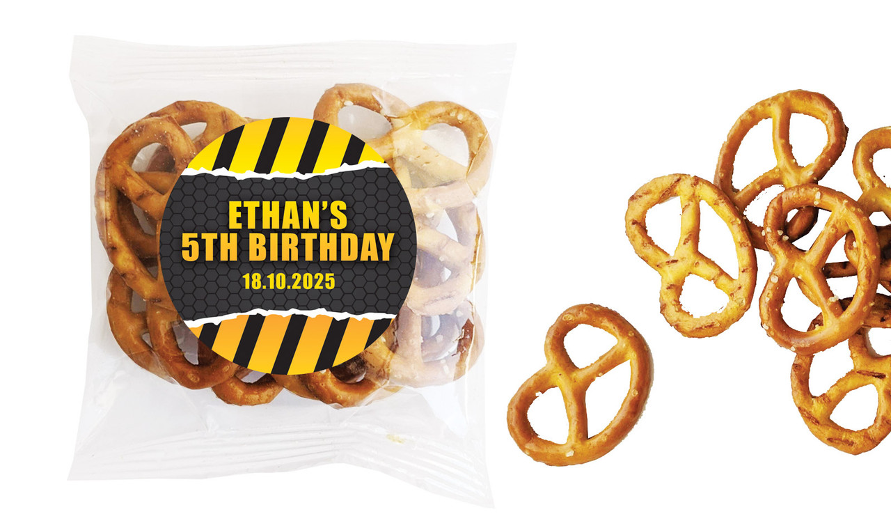 Construction Builders Kids Party Personalised Bag Of Pretzels