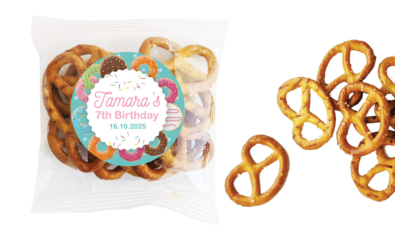Donut Party Kids Party Personalised Bag Of Pretzels