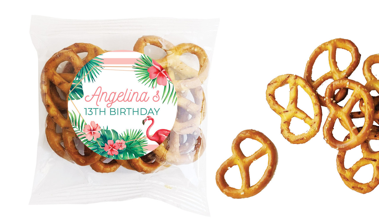 Flamingle Flamingo Kids Party Personalised Bag Of Pretzels