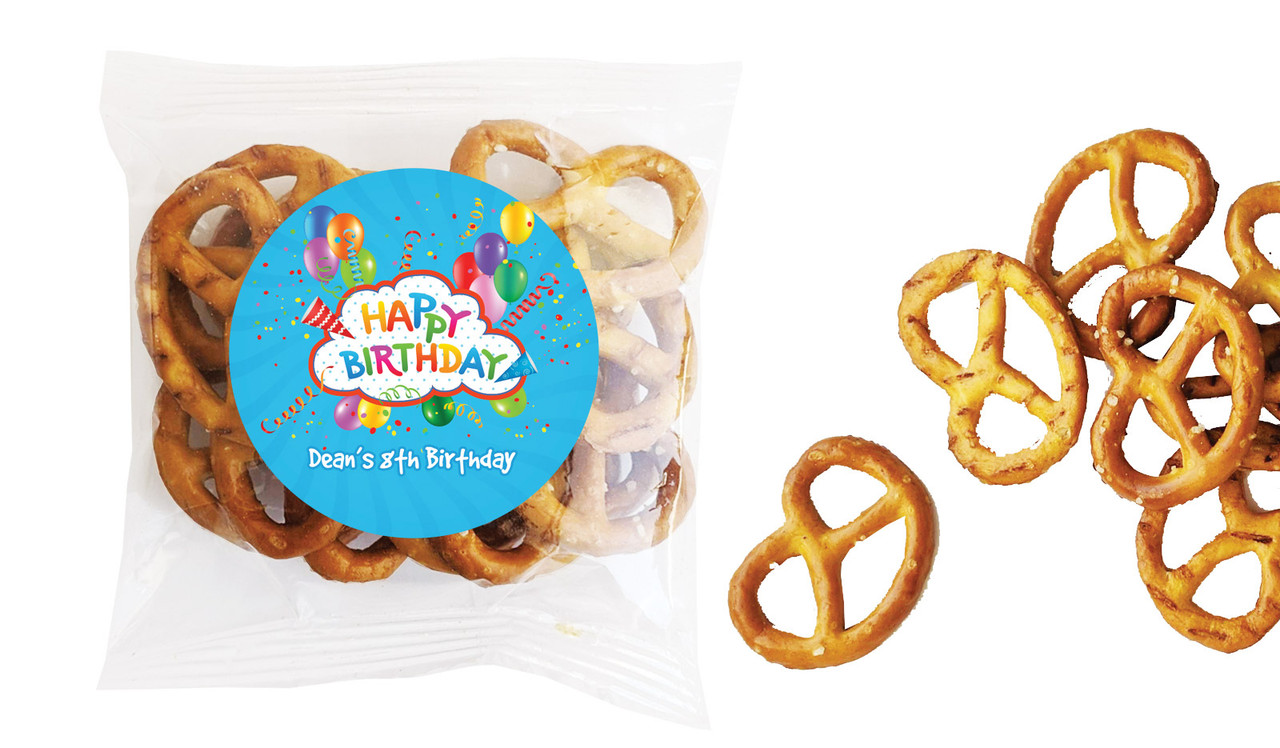 Happy Confetti Kids Party Personalised Bag Of Pretzels