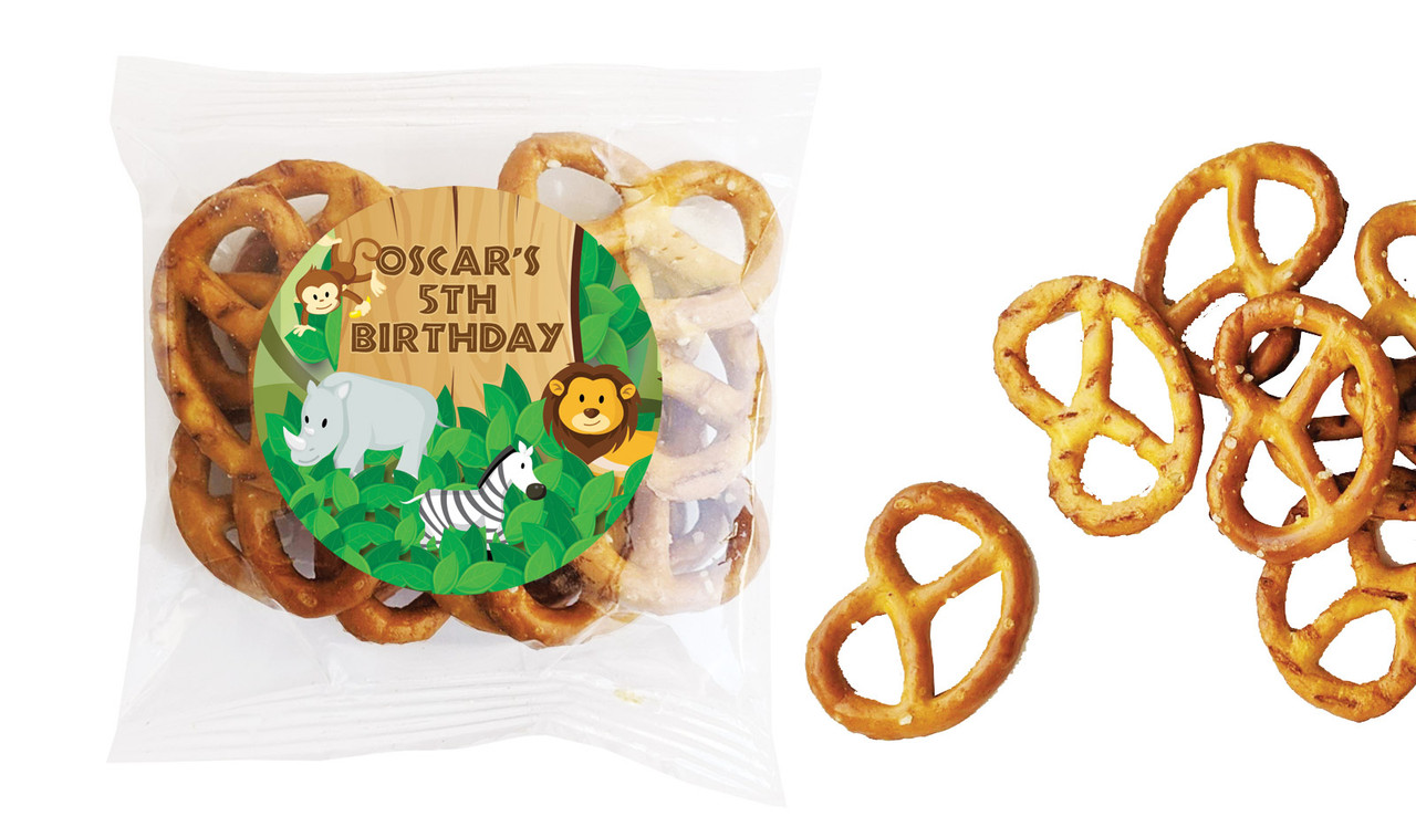 Jungle Animals Kids Party Personalised Bag Of Pretzels