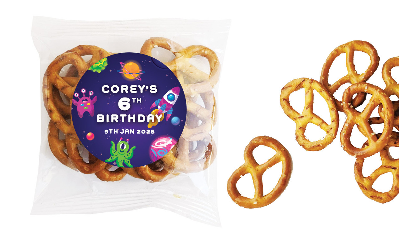 Outerspace Kids Party Personalised Bag Of Pretzels