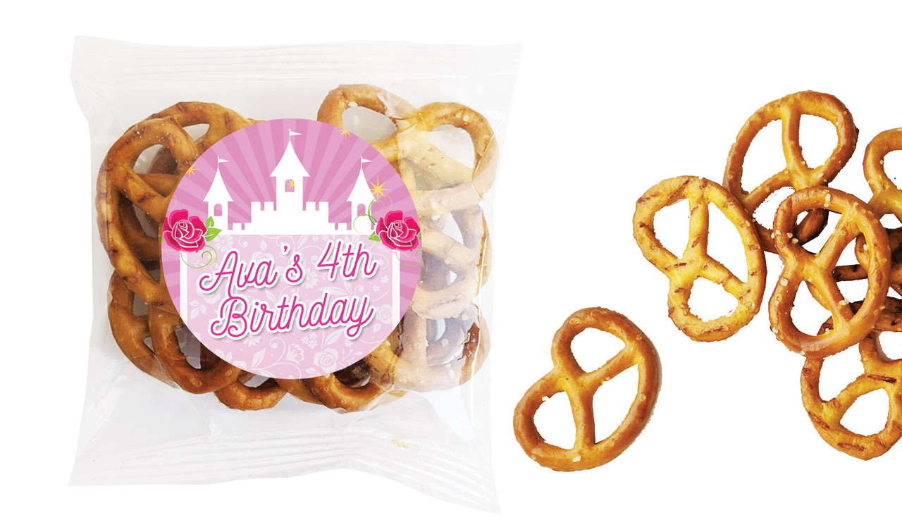 Princess Castle Kids Party Personalised Bag Of Pretzels