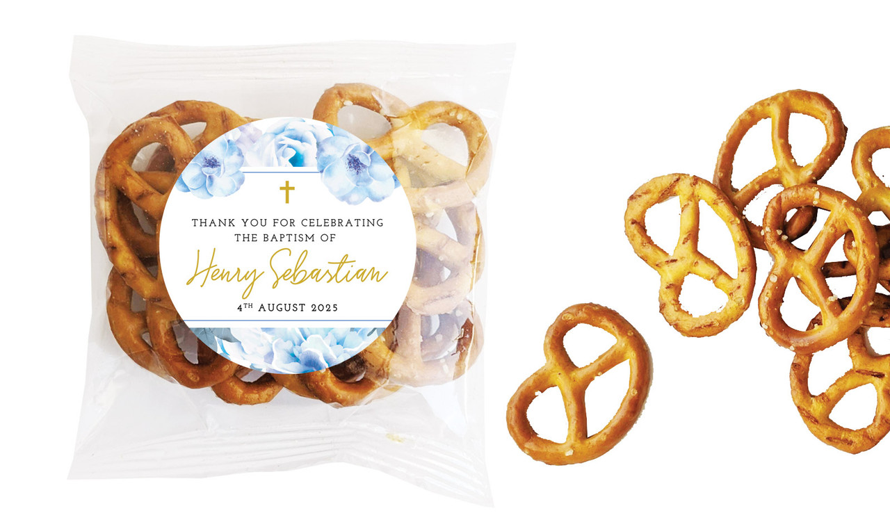 Floral Bed Christening Personalised Bag Of Pretzels
