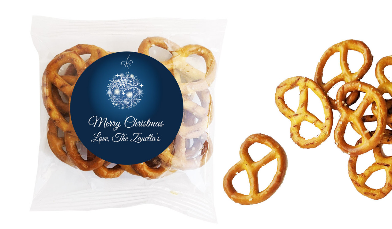 Blue Ornament Christmas Personalised Bag Of Pretzels