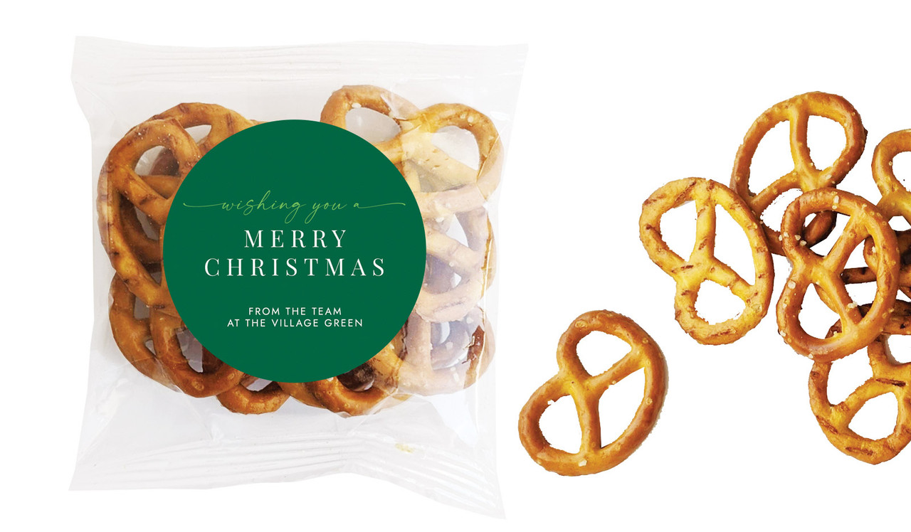 Flowing Green Christmas Personalised Bag Of Pretzels