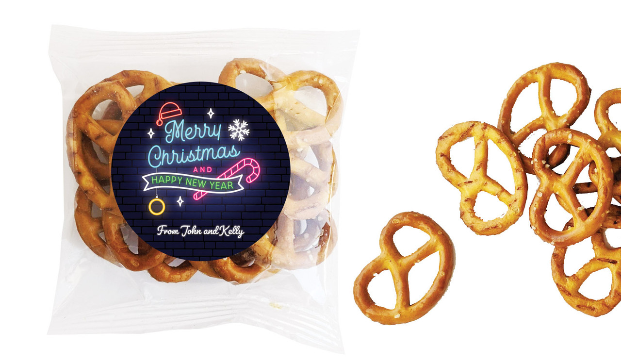 Neon Christmas Personalised Bag Of Pretzels